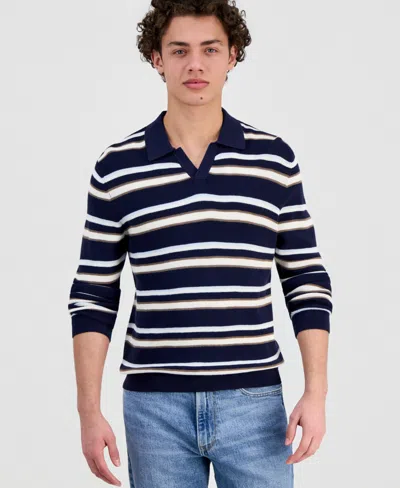 Guess Men's Stanton Striped Polo Sweater In Blue