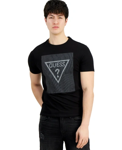 Guess Men's Stitch Triangle Logo Short-sleeve Crewneck T-shirt In Jet Black