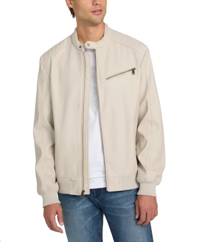 Guess Men's Stretch Faux Leather Snap Collar Moto Jacket In Tapioca Grey