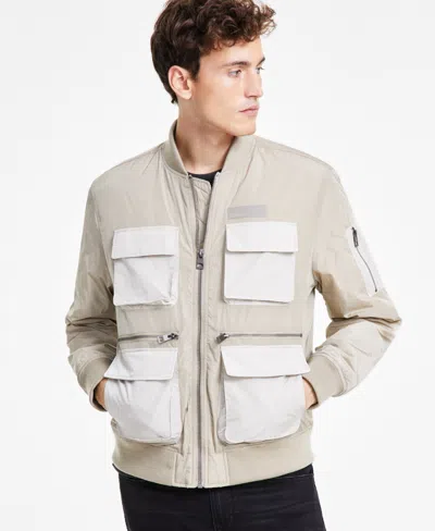 Guess Men's Tech Nylon Utility Bomber Jacket In Impact Grey