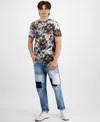 GUESS MEN'S TEXTURED FLORAL GRAPHIC T-SHIRT