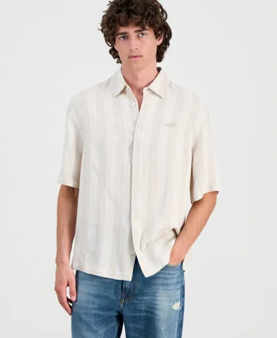 Guess Men's Textured Jacquard Button-up Shirt In White