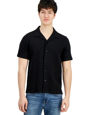 Guess Men's Toledo Ribbed-knit Short-sleeve Button-down Camp Shirt In Jet Black