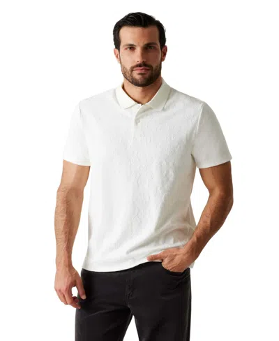 Guess Men's Tonal Jacquard Short-sleeve Knit Polo Shirt In White