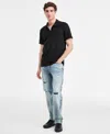 Guess Men's Tonal Jacquard Short-sleeve Knit Polo Shirt In Black