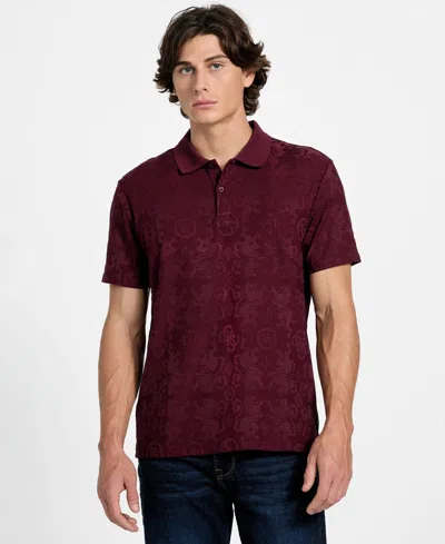 Guess Men's Tonal Jacquard Short-sleeve Knit Polo Shirt In Multi