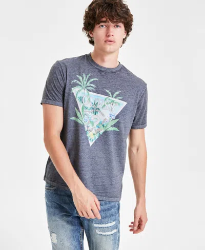 Guess Men's Triangle Palm Tree Logo Graphic T-shirt In Jet Black Multi