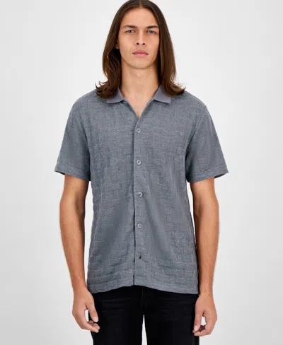 Guess Men's Tristan Short Sleeve Textured Button-front Shirt In Gray