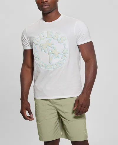 Guess Men's Tufted-chenille Logo Graphic Crewneck T-shirt In Salt White