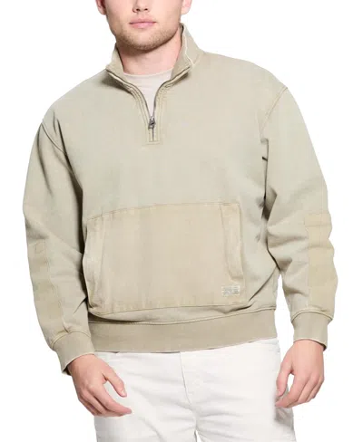 Guess Men's Tyler Relaxed Fit Long Sleeve Quarter-zip Sweatshirt In Tan
