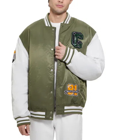 Guess Men's Tyler Varsity Bomber Jacket In Olive  White