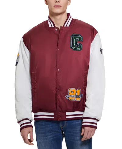 Guess Men's Tyler Varsity Bomber Jacket In Vino  White