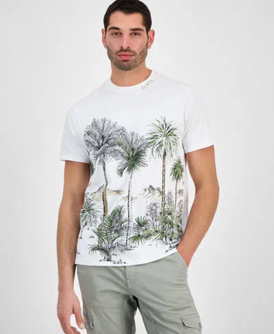 Guess Men's Urban Palm Tree Short Sleeve Crewneck Graphic T-shirt In White