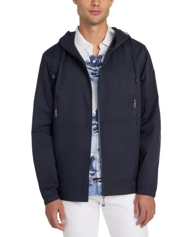 Guess Men's Water Resistant Tech Stretch Hooded Windbreaker In Navy Sea