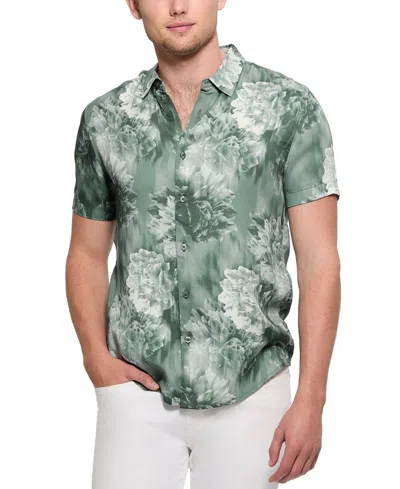 Guess Men's Wayco Floral-print Short-sleeve Shirt In Glacial Floral Green
