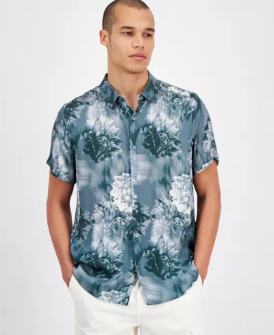 Guess Men's Wayco Floral-print Short-sleeve Shirt In Glacial Floral Grey