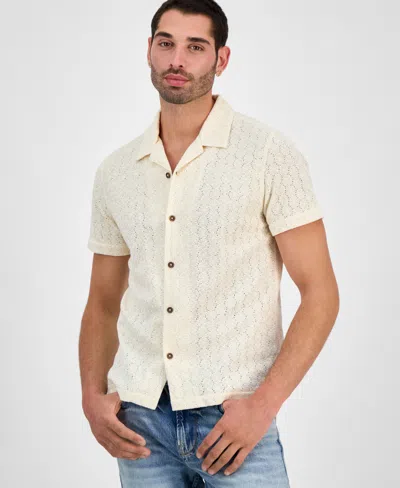 Guess Men's Wesley Short Sleeve Crochet Camp Shirt