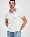 Guess Men's Weston Waffle-knit Tipped Polo Shirt In White
