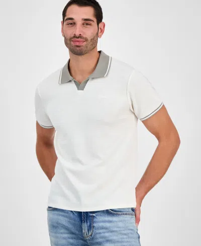 Guess Men's Weston Waffle-knit Tipped Polo Shirt In White