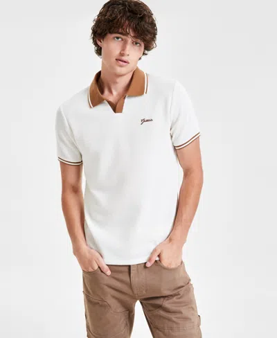 Guess Men's Weston Waffle-knit Tipped Polo Shirt In Salt White