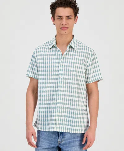 Guess Men's Woodland Jacquard Short-sleeve Shirt In Green