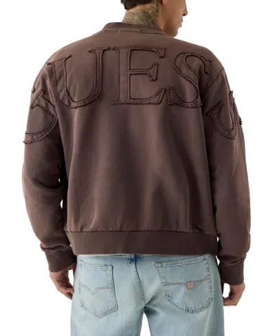 Guess Men's Zip Patch Logo Sweatshirt In Silk Taupe Garment Dyed
