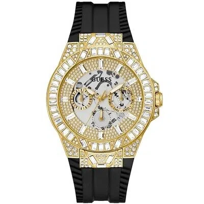 Pre-owned Guess Mens Black Gold Tone Multi-function Champagne Dial Watch - Gw0498g2