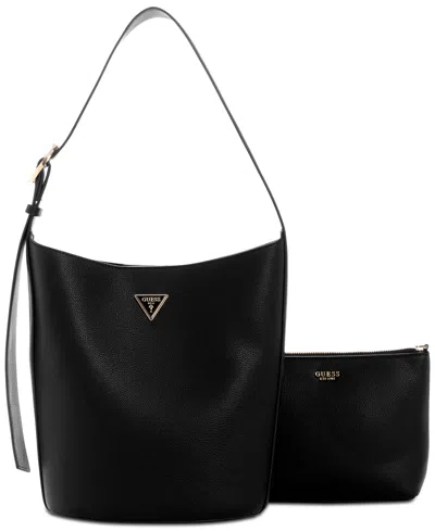 Guess Meridian Ii Medium Bucket Bag In Black