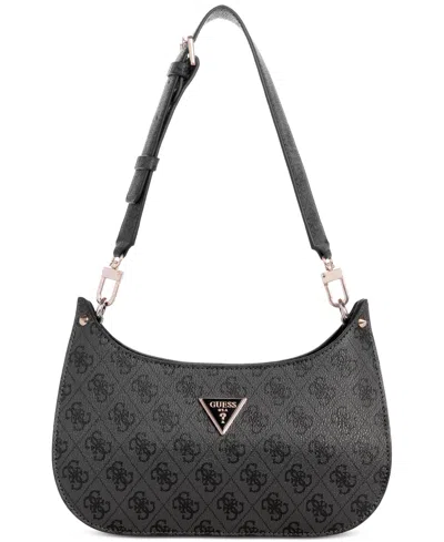 Guess Meridian Monogram Small Top Zip Shoulder Bag In Coal Logo