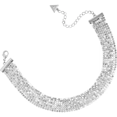 Guess Mesh Choker Necklace In Silver
