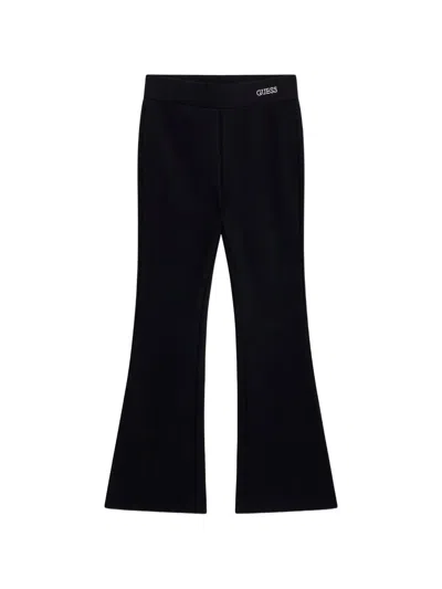 Guess Kids' Milano Logo-embroidered Flared Trousers In Black