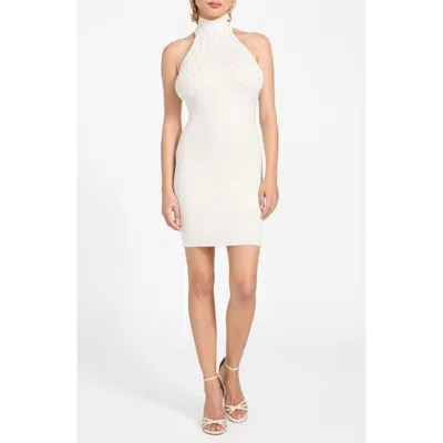 Guess Minara Rhinestone Halter Cocktail Dress In White
