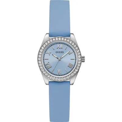 Guess Mini Luna Silicone Strap Watch, 30mm In Blue