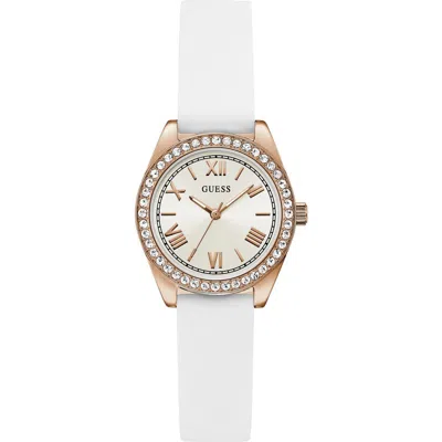Guess Mini Luna Silicone Strap Watch, 30mm In White
