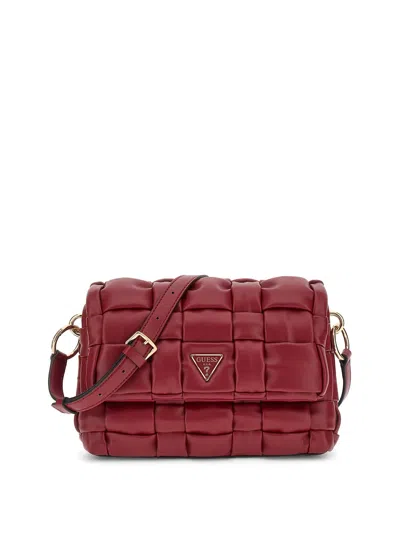 Guess Mini Woven Faux Leather Shoulder Handbag In Red