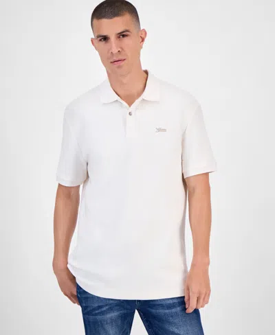 Guess Minimal Logo Short Sleeve Textured Polo Shirt In Red