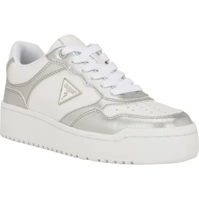 Guess Miram Platform Sneaker In White/silver