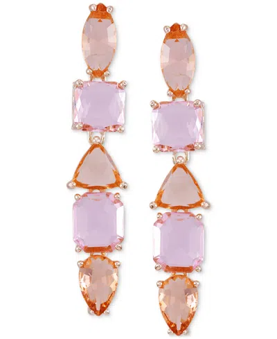 Guess Mixed Cut Crystal Linear Drop Earrings In Rose Gold