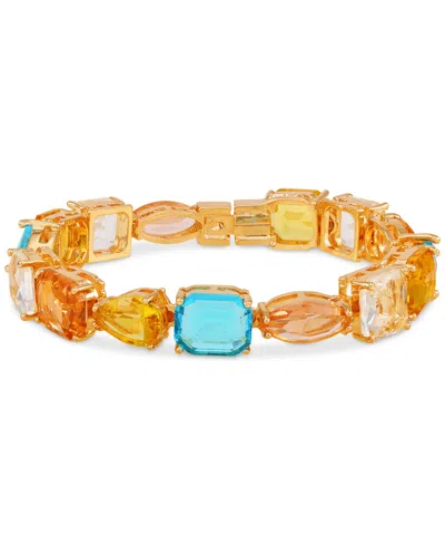 Guess Mixed Cut Crystal Statement Flex Bracelet In Gold,aqua,topaz,light Peach