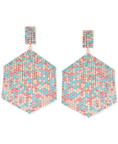 Guess Mixed Stone Hexagon Chandelier Earrings In Blue