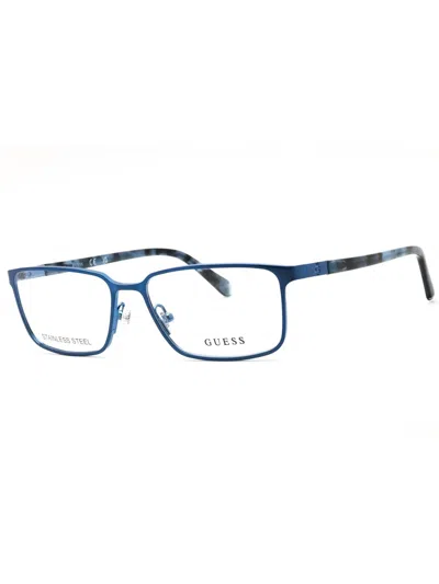 Guess Modern Rectangular Eyeglasses For Men In 091 - Matte Blue/clear Demo Lens
