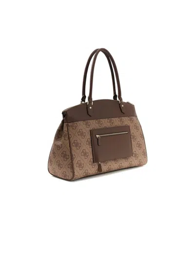 Guess Monogram Canvas Tote Bag In Brown