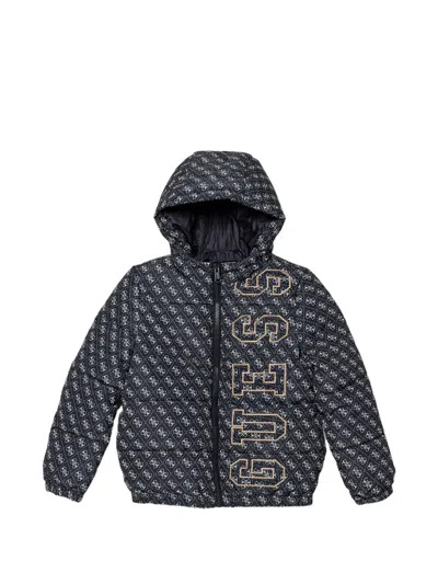 Guess Kids' Monogram Hooded Jacket In Black