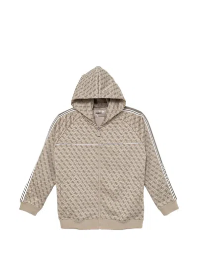 Guess Kids' Monogram-pattern Zip-up Hoodie In Neutral