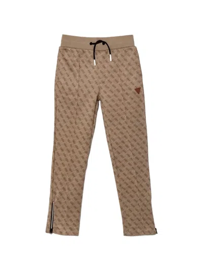 Guess Kids' Monogram-pattern Track Pants In Brown