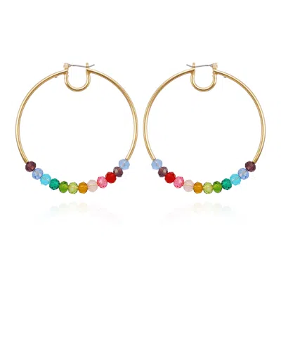 Guess Multi-colored Beaded Hoop Earrings In Gold