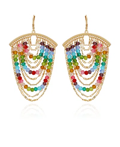 Guess Multi-colored Beaded Tiered Linear Drop Earrings In Gold