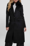 Guess Nancy Coat With Removable Faux Fur Collar In Jet Black A996