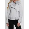 Guess Nancy Moto Jacket With Removable Faux Fur Collar In Light Melange Grey M94