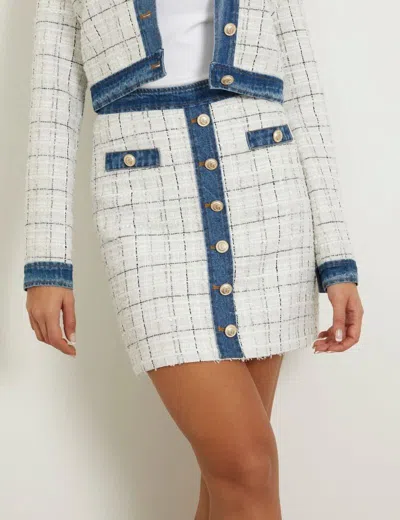 Guess Natalie Mini Skirt Womens White Tweed Check Button Front Pencil Fts1169